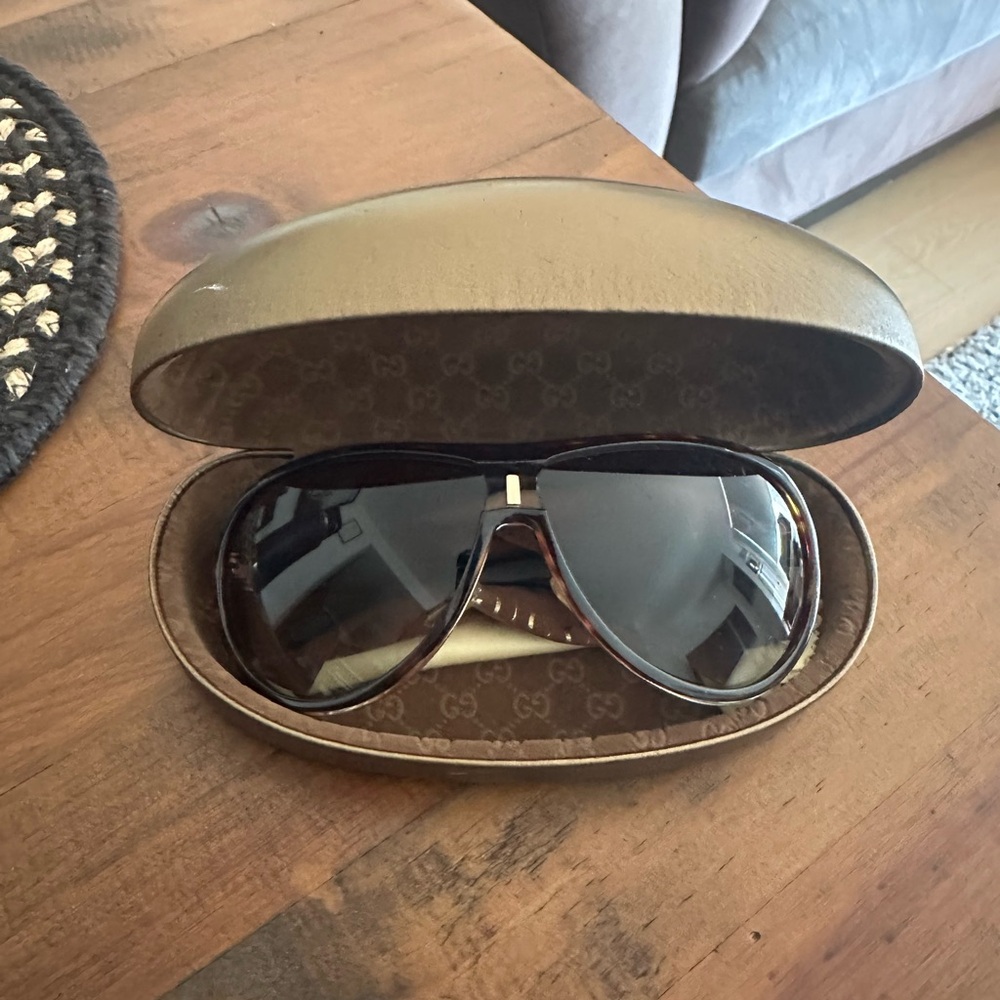 Gucci Black and Brown Aviator Sunglasses with Case (still available)